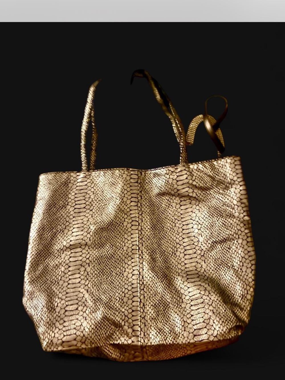 Metallic Silver Snake-Print Tote Bag